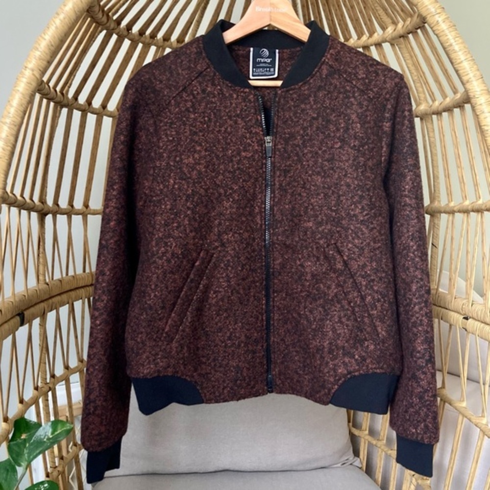 MPG US M Mondetta Women Performance Bomber Jacket Speckled Brown Black Classic